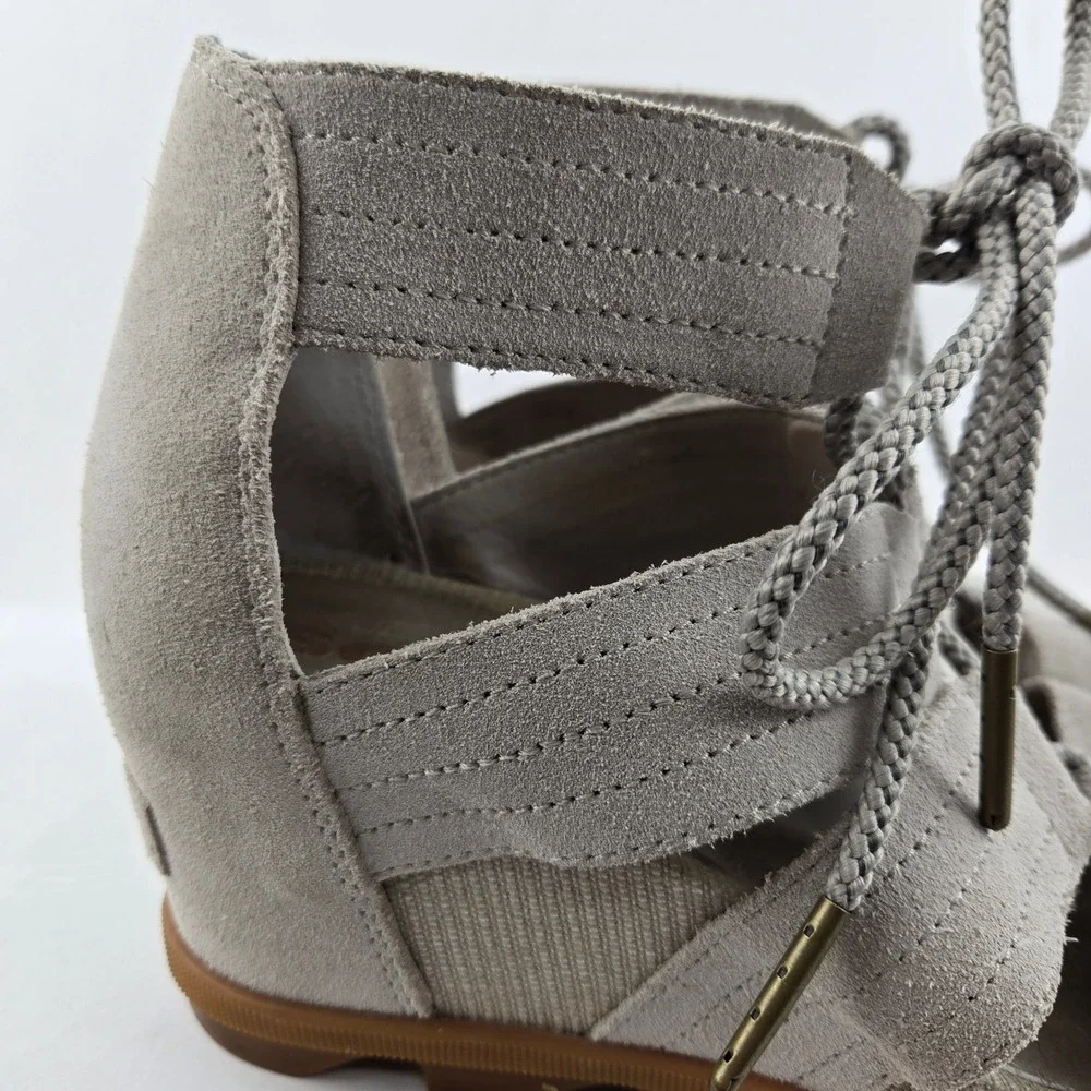 Sorel‎ Womens Joanie II Lace Wedge Sandal Grey Suede Size 8 Streetwear Edgy